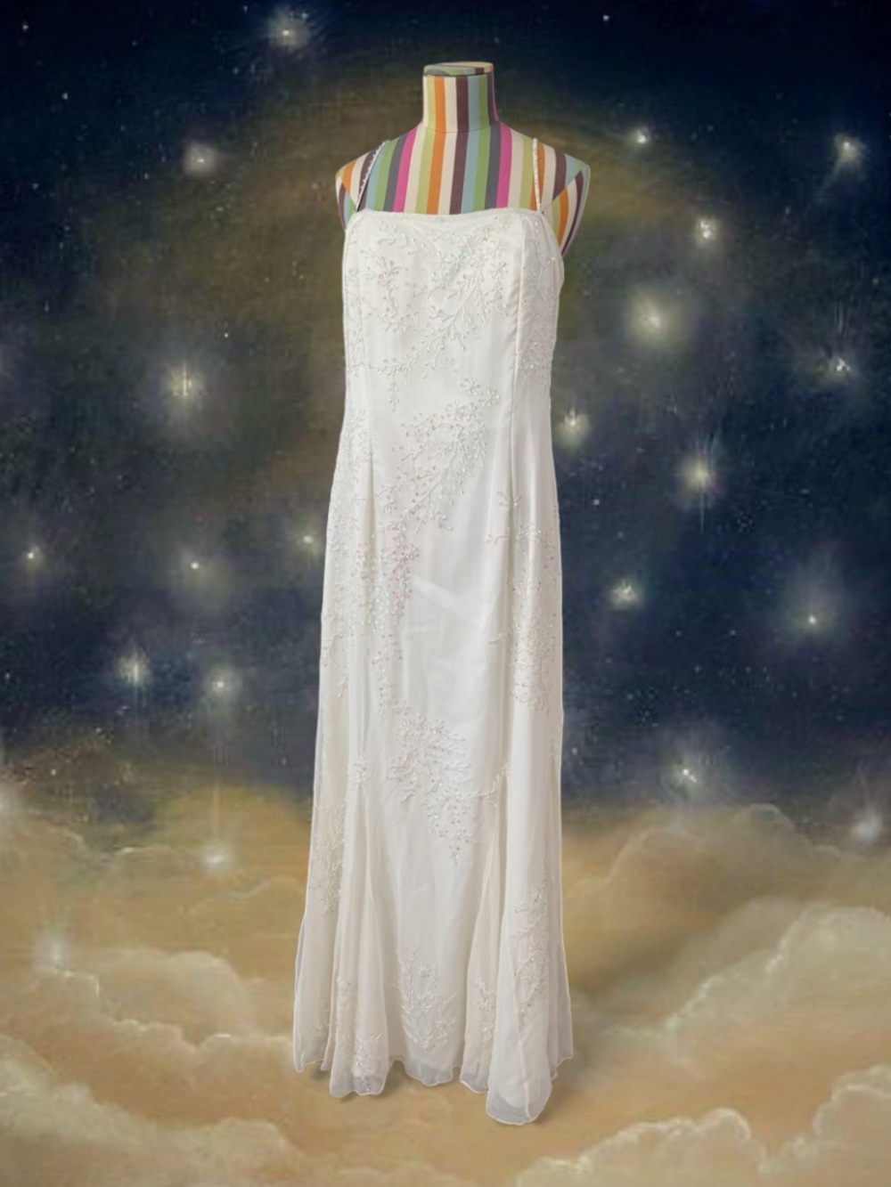 Vintage SCALA 100% Silk Beaded & Sequin Maxi Dress Fairy Wedding Bridal Gown